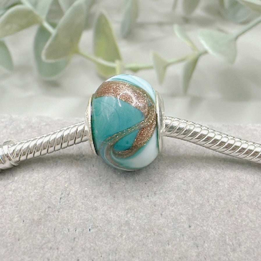 Pair Muranos Splash Tuquoise & Gold Irregular