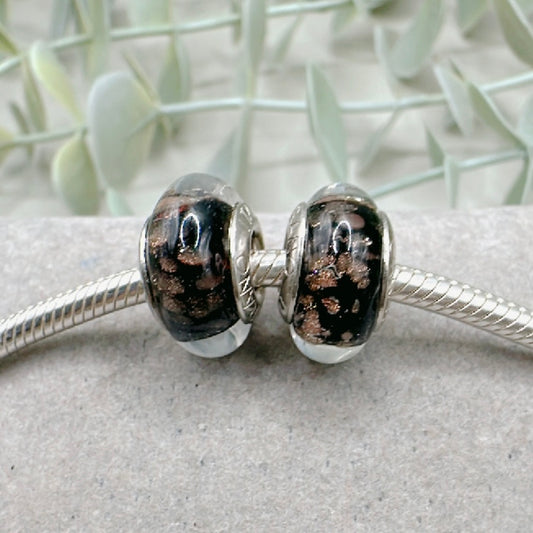 Pair Muranos Black &amp; Gold Glitter