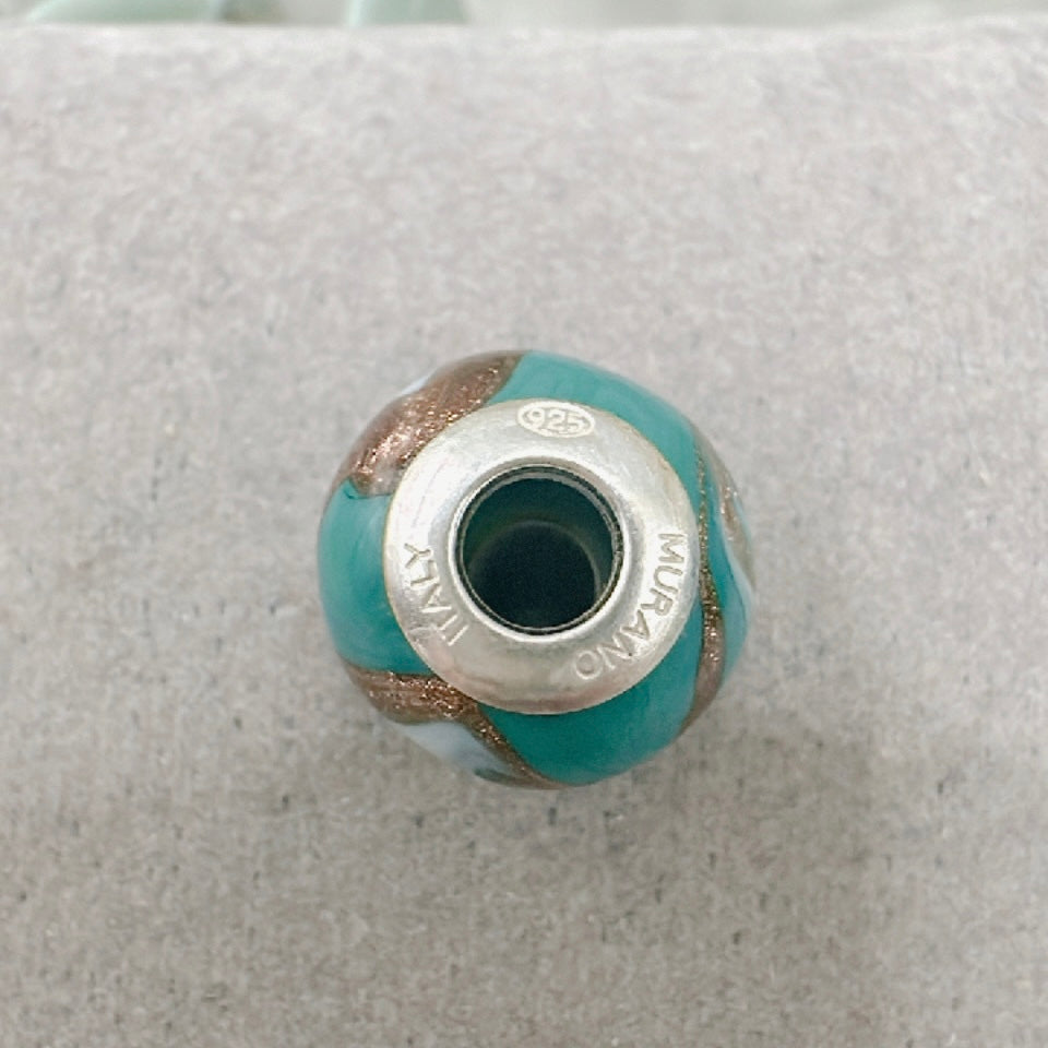 Pair Muranos Splash Tuquoise &amp; Gold Irregular