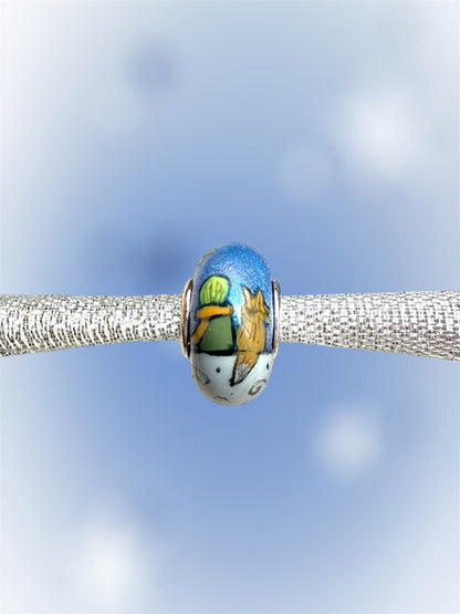 Charm principito y zorro pintado a mano resina y núcleo de plata