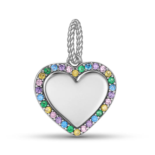 Charm Placa Corazon con zirconias coloridas +Personalización